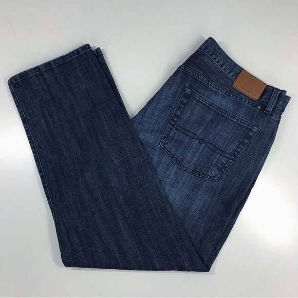 Lucky Brand 221 Original Straight Men's Dark Blue Wash Denim Jeans Distressed 38 - Picture 2 of 13